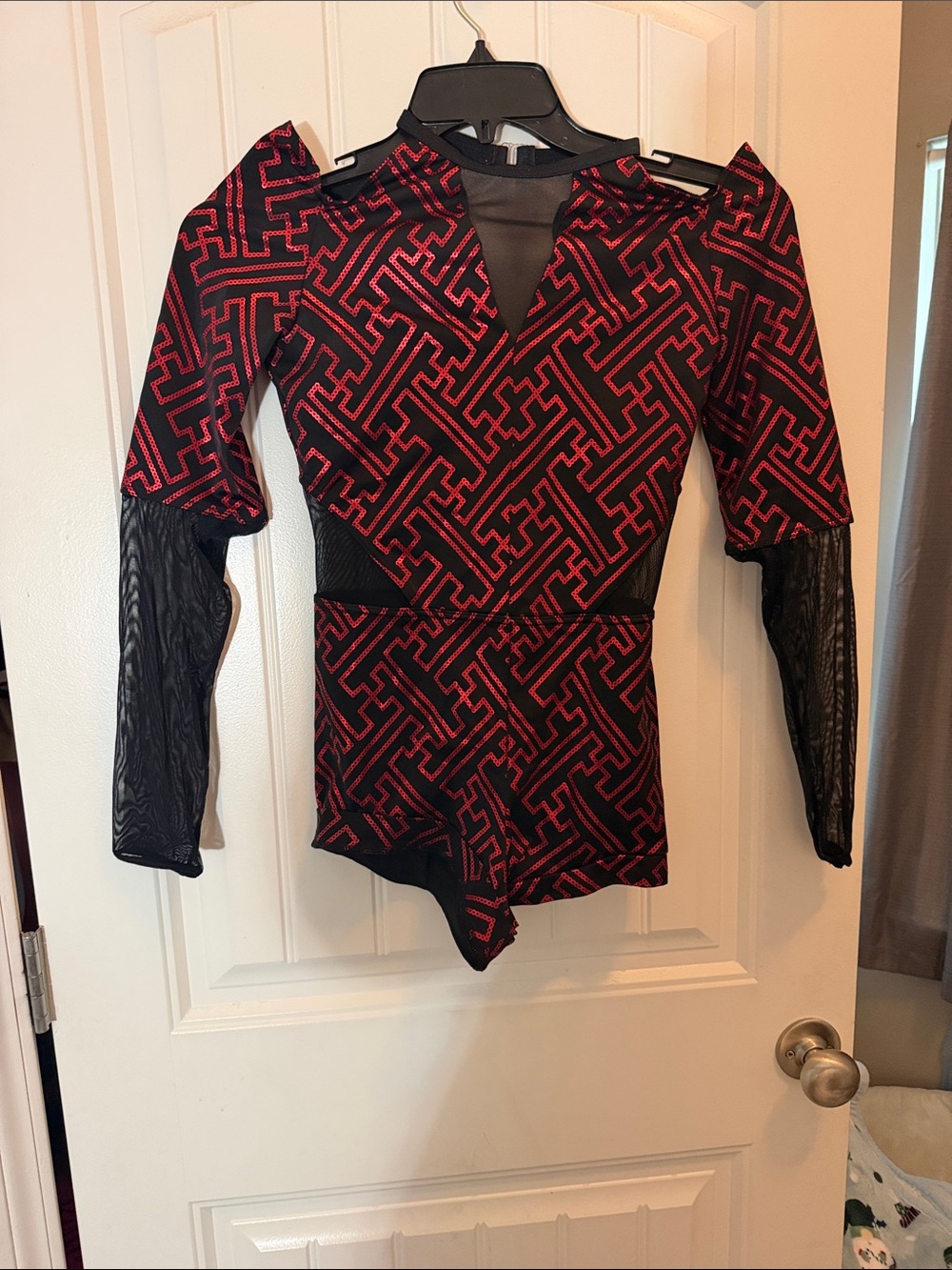 Weissman Girls Red and Black Geometric Dance Costume